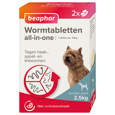 Beaphar Wormtabletten All-in-one hond 2,5 - 20 kg 2 tabletten